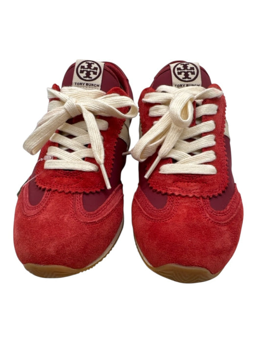 Tory Burch Shoe Size 7 Red, Purple, Beige Suede Lace Up Color Block Sneakers Red, Purple, Beige / 7