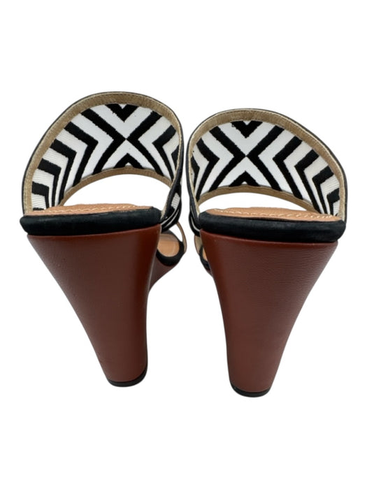 L'agence Shoe Size 8 Brown & Black Leather Embroidered Geometric 2 Strap Wedges Brown & Black / 8