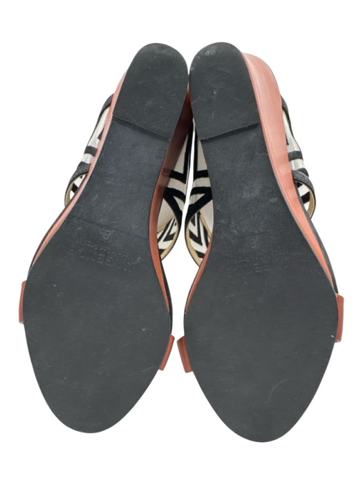 L'agence Shoe Size 8 Brown & Black Leather Embroidered Geometric 2 Strap Wedges Brown & Black / 8