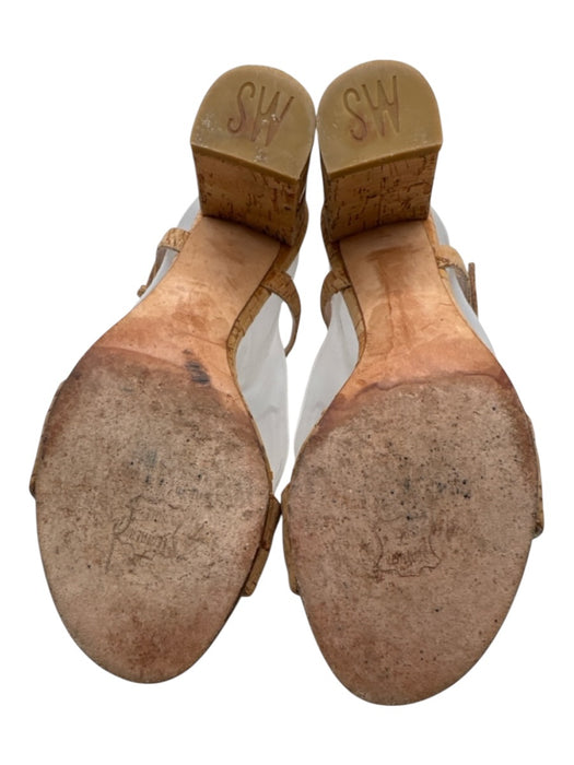 Stuart Weitzman Shoe Size 8 Beige Cork Ankle Buckle Midi Heel Toe strap Sandals Beige / 8