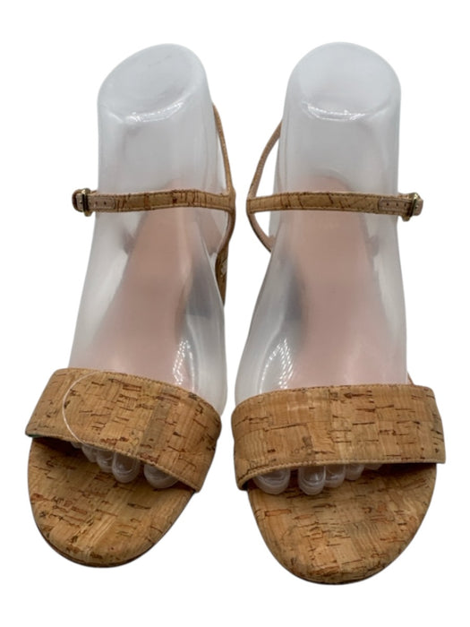 Stuart Weitzman Shoe Size 8 Beige Cork Ankle Buckle Midi Heel Toe strap Sandals Beige / 8