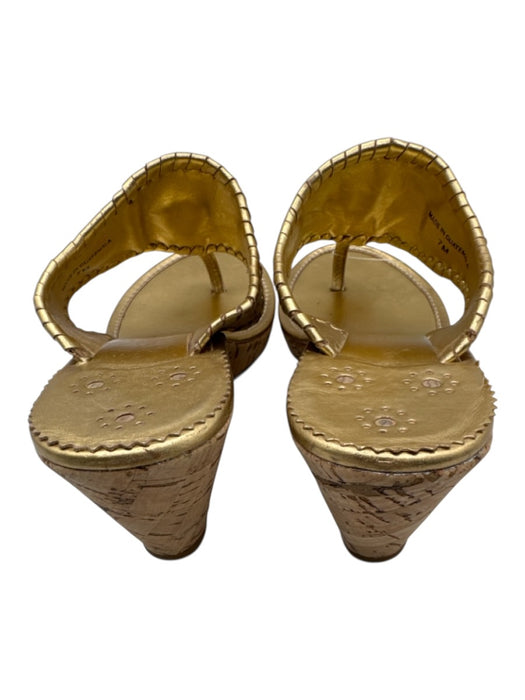 Jack Rogers Shoe Size 7 Gold & Beige Cork & Leather Whipstitching Circles Wedges Gold & Beige / 7