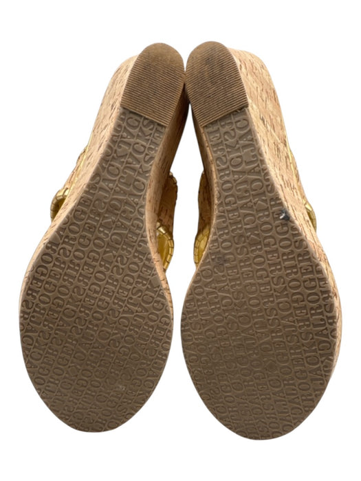 Jack Rogers Shoe Size 7 Gold & Beige Cork & Leather Whipstitching Circles Wedges Gold & Beige / 7