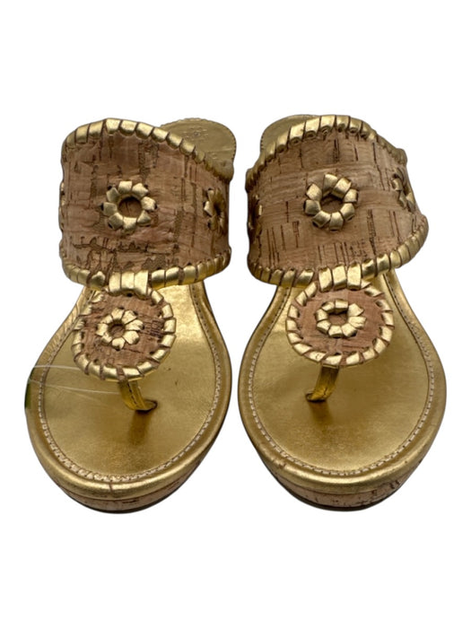 Jack Rogers Shoe Size 7 Gold & Beige Cork & Leather Whipstitching Circles Wedges Gold & Beige / 7
