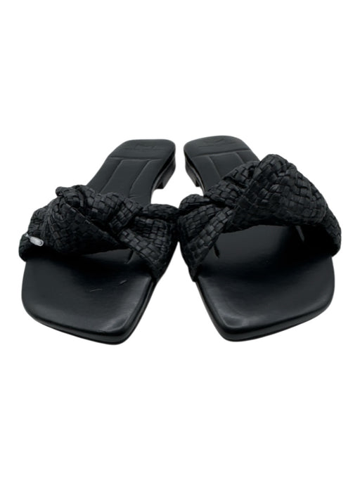 Marc Fisher Shoe Size 6 Black Leather Woven Square Neck Knot Detail Sandals Black / 6