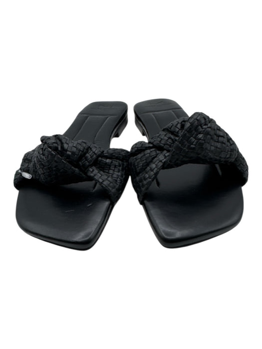 Marc Fisher Shoe Size 6 Black Leather Woven Square Neck Knot Detail Sandals Black / 6