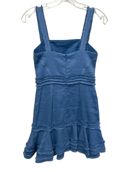 Alexis Size S Blue Linen & Cotton Sleeveless Fringe Contrast Stitching Dress Blue / S
