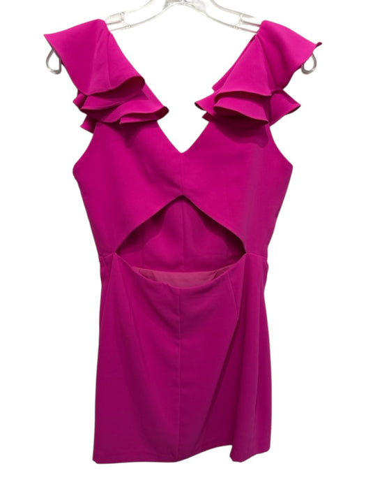 Amanda Uprichard Size M Hot pink Polyester Ruffle Cap Sleeve V Neck Mini Dress Hot pink / M