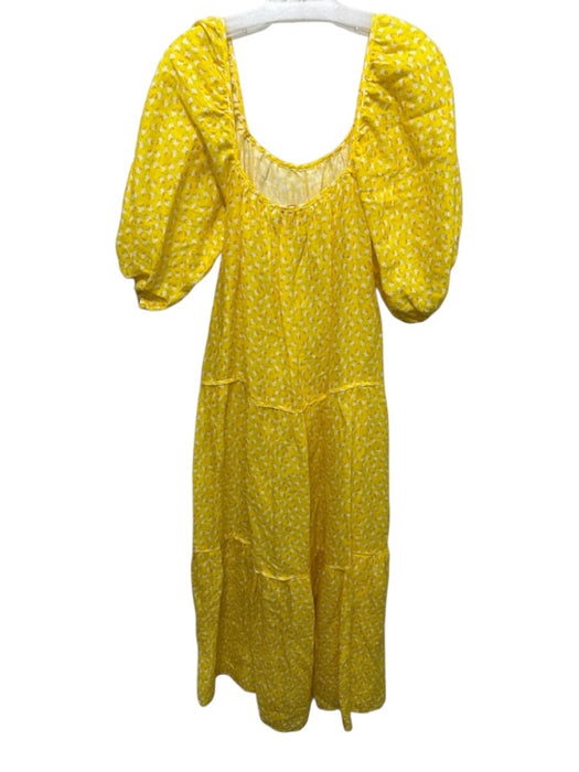 Solid & Striped Size S Yellow, White, Green Linen Short Puff Sleeve Tiered Dress Yellow, White, Green / S