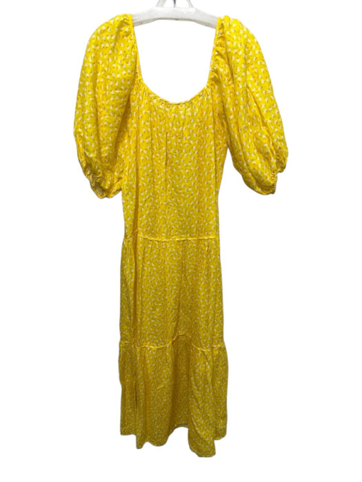 Solid & Striped Size S Yellow, White, Green Linen Short Puff Sleeve Tiered Dress Yellow, White, Green / S
