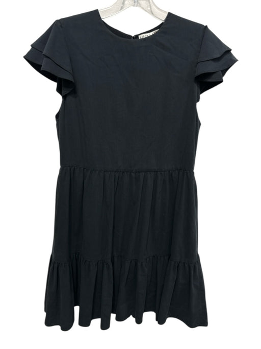 Alice + Olivia Size 0 Black Modal & Polyester Cap Sleeve Tiered Mini Dress Black / 0