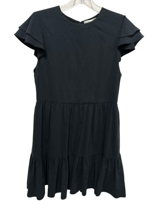 Alice + Olivia Size 0 Black Modal & Polyester Cap Sleeve Tiered Mini D — Labels Resale Boutique