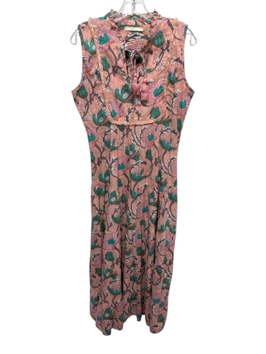 Lola Australia Size XS Orange, Pink, Green Cotton Sleeveless Floral Print Dress Orange, Pink, Green / XS