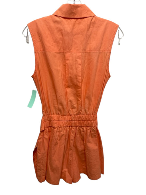 Ramy Brook Size S Orange Cotton Sleeveless Buttons Belt Pockets Romper Orange / S