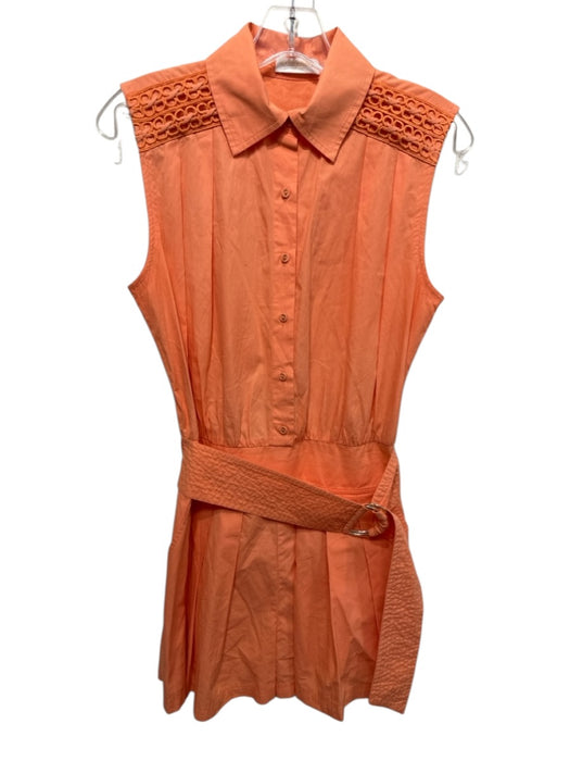 Ramy Brook Size S Orange Cotton Sleeveless Buttons Belt Pockets Romper Orange / S