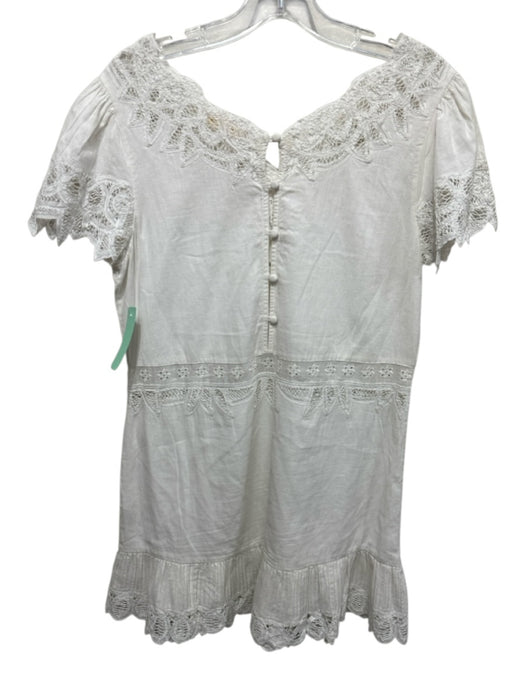 Love Shack Fancy Size S White Cotton & Flax Short Sleeve Crochet Lace Mini Dress White / S