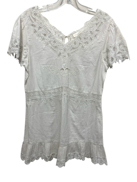 Love Shack Fancy Size S White Cotton & Flax Short Sleeve Crochet Lace Mini Dress White / S