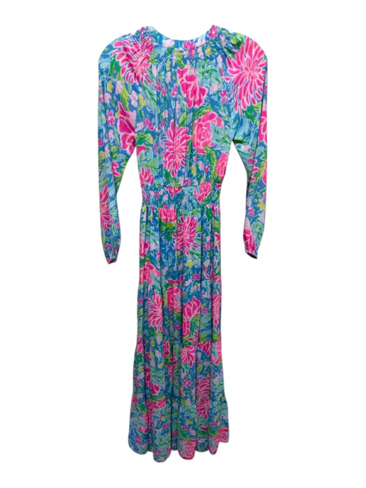 Lilly Pulitzer Size XXS Blue, Pink, Green Polyester Long puff sleeve Maxi Dress Blue, Pink, Green / XXS
