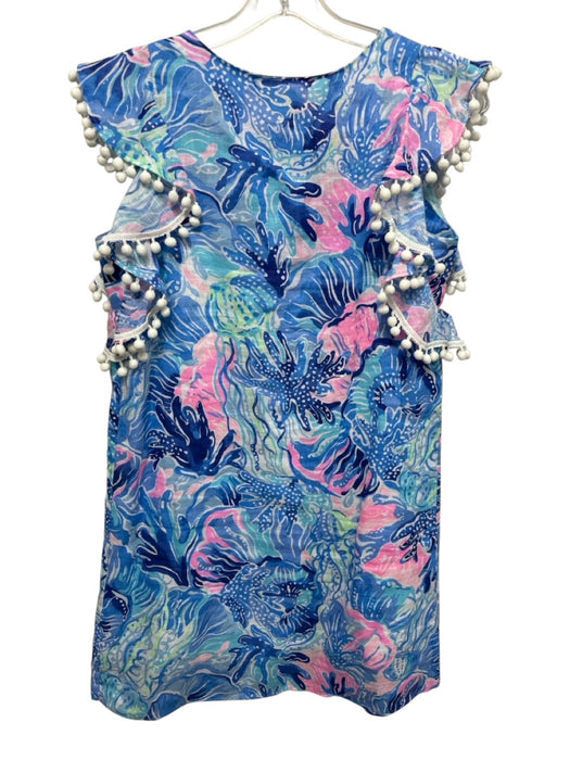 Lilly Pulitzer Size XXS Blue, Pink, White Linen Ruffle Cap Sleeve Aquatic Dress Blue, Pink, White / XXS