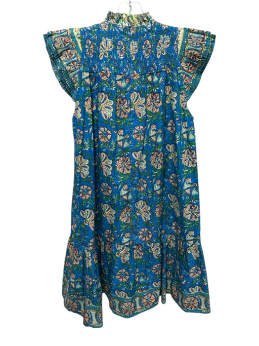 Love The Label Size S Blue, Green, Brown Cotton Ruffle Cap Sleeve Dress Blue, Green, Brown / S