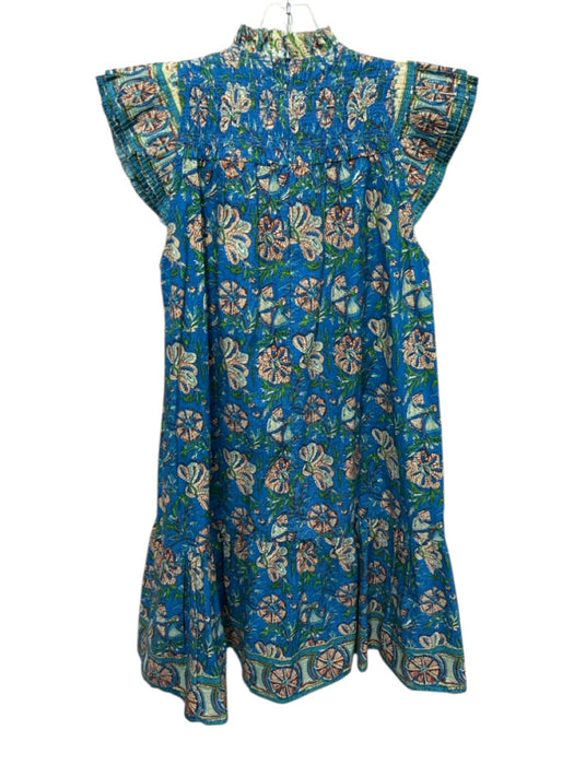 Love The Label Size S Blue, Green, Brown Cotton Ruffle Cap Sleeve Dress Blue, Green, Brown / S