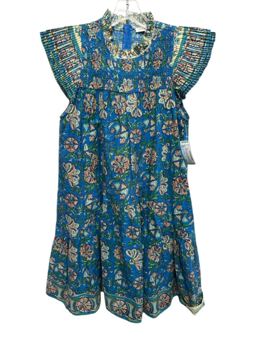 Love The Label Size S Blue, Green, Brown Cotton Ruffle Cap Sleeve Dress Blue, Green, Brown / S