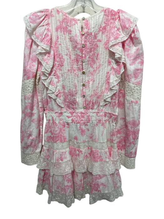 Love Shack Fancy Size XS Pink & White Cotton Long puff sleeve Crochet Lace Dress Pink & White / XS