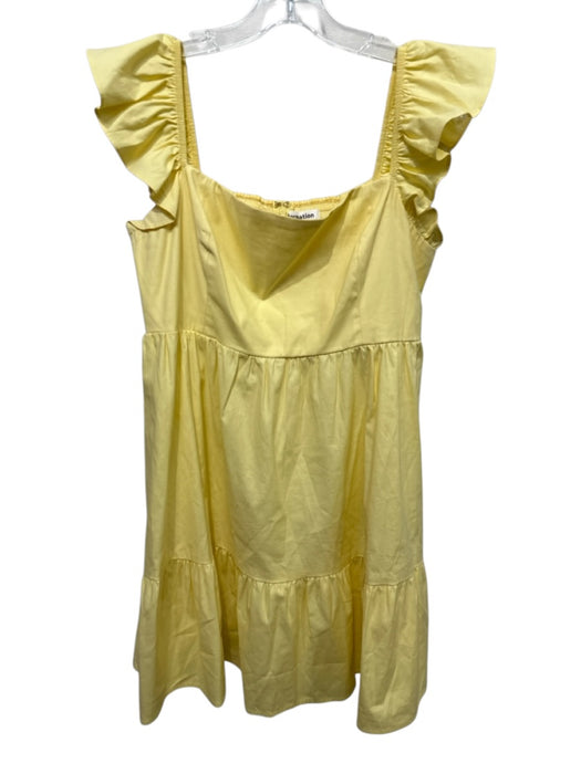 Reformation Size 10 Yellow Cotton Flutter Cap sleeve Square Neck Mini Dress Yellow / 10