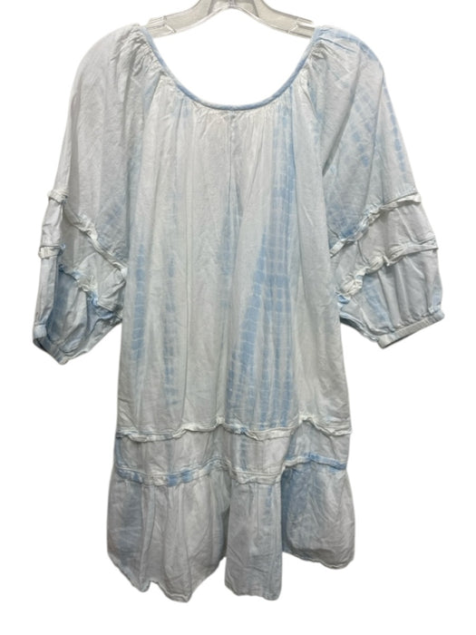 Roller Rabbit Size S Blue & White Cotton Puff 1/2 Sleeve Tie Dye Tiered Dress Blue & White / S