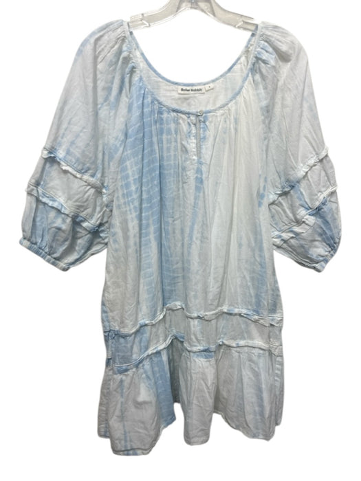Roller Rabbit Size S Blue & White Cotton Puff 1/2 Sleeve Tie Dye Tiered Dress Blue & White / S