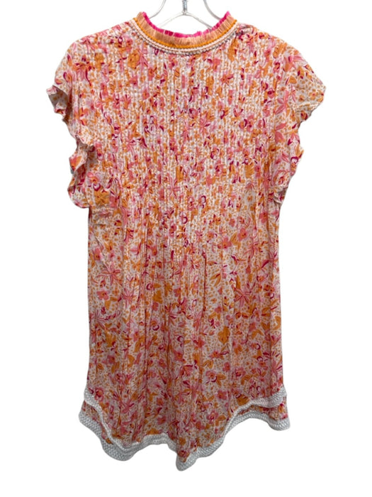 Poupette St. Barth Size S Orange, Pink, White Viscose Ruffle Cap Sleeve Dress Orange, Pink, White / S