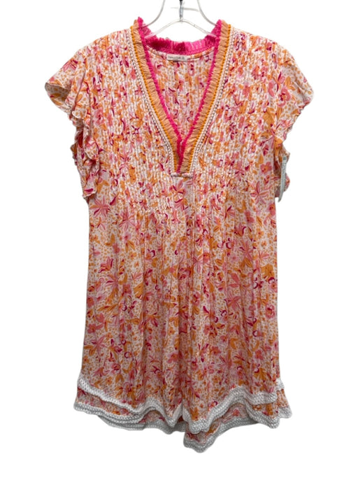 Poupette St. Barth Size S Orange, Pink, White Viscose Ruffle Cap Sleeve Dress Orange, Pink, White / S