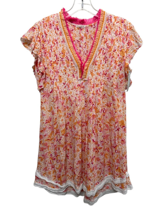 Poupette St. Barth Size S Orange, Pink, White Viscose Ruffle Cap Sleeve Dress Orange, Pink, White / S