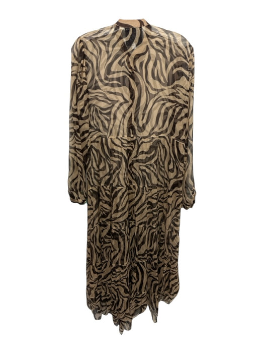 Johnny Was Jade Size XS Beige & Brown Silk Long Sleeve Animal Print Sheer Dress Beige & Brown / XS