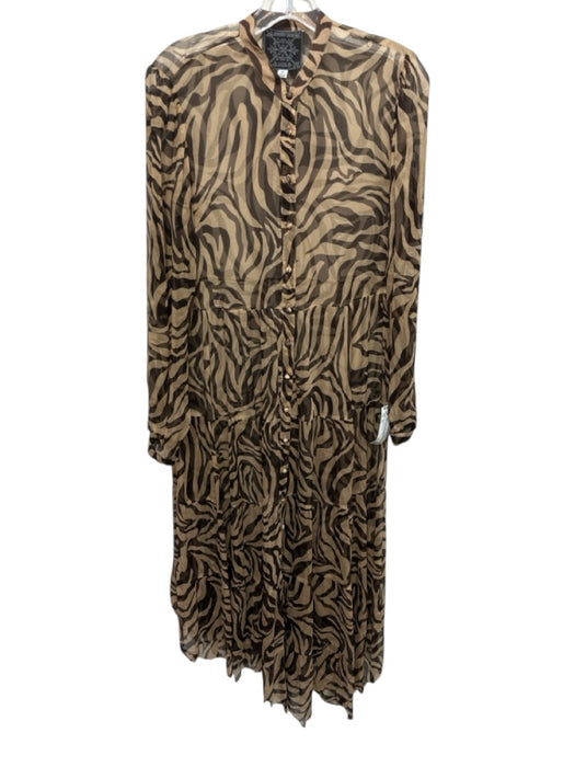 Johnny Was Jade Size XS Beige & Brown Silk Long Sleeve Animal Print Sheer Dress Beige & Brown / XS