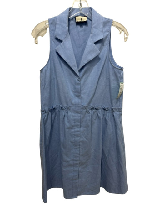 Tuckernuck Size S Blue Cotton & Polyester Sleeveless Buttons Collar Mini Dress Blue / S