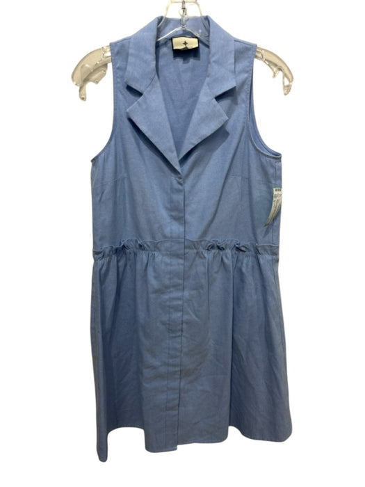 Tuckernuck Size S Blue Cotton & Polyester Sleeveless Buttons Collar Mini Dress Blue / S