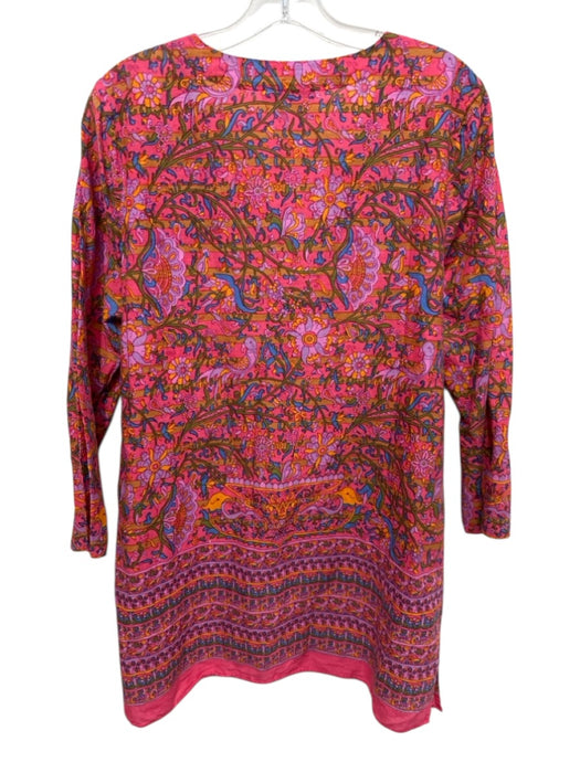 Calypso St. Barth Size M Pink, Green, Blue Cotton Long Sleeve Floral Print Dress Pink, Green, Blue / M