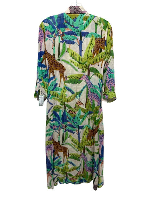 Oliphant Size XS Green, Blue, Multi Cotton & Silk Long Sleeve Buttons Midi Dress Green, Blue, Multi / XS