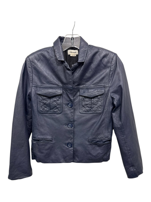 Zadig & Voltaire Size S Navy Blue Lamb leather Button Down Crop Jacket Navy Blue / S