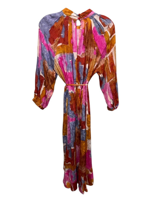 Maeve Size S Orange, Pink, Purple Viscose Mock Neck Abstract Watercolor Dress Orange, Pink, Purple / S