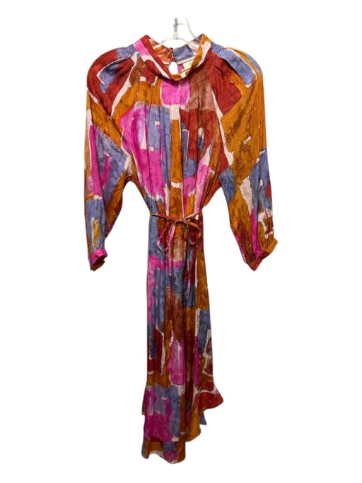 Maeve Size S Orange, Pink, Purple Viscose Mock Neck Abstract Watercolor Dress Orange, Pink, Purple / S