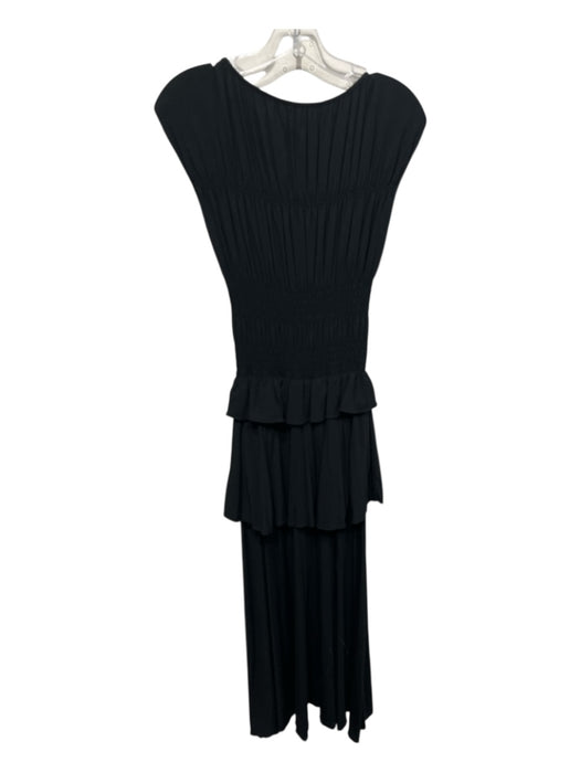 Rebecca Taylor Size XS Black Modal Blend Shirred Smocked Waist Ruffle Trim Dress Black / XS