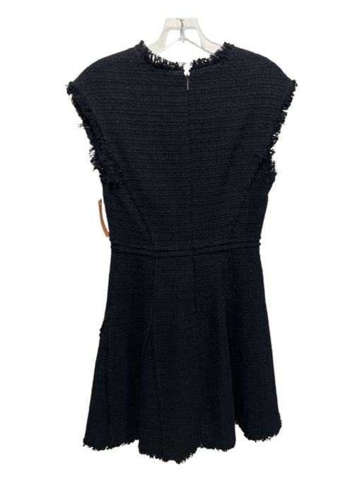 Rebecca Taylor Size 2 Black Cotton & Wool Blend Tweed V Neck Fray Detail Dress Black / 2