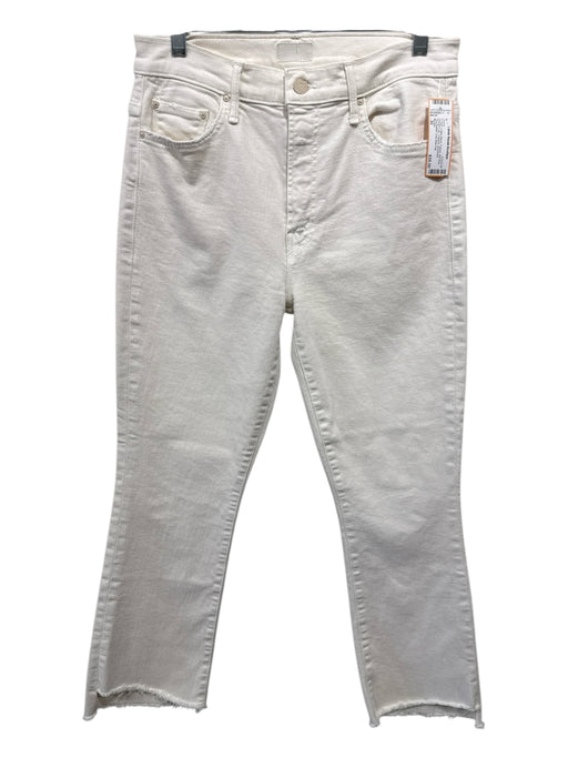 Mother Size 30 Cream Cotton Blend Frayed Mid Rise Straight Leg Cropped Jeans Cream / 30