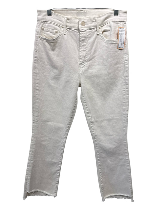Mother Size 30 Cream Cotton Blend Frayed Mid Rise Straight Leg Cropped Jeans Cream / 30