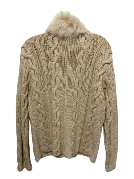 Worth Size L Oatmeal Beige Cashmere Cable Knit Button Down Fur Collar Cardigan Oatmeal Beige / L
