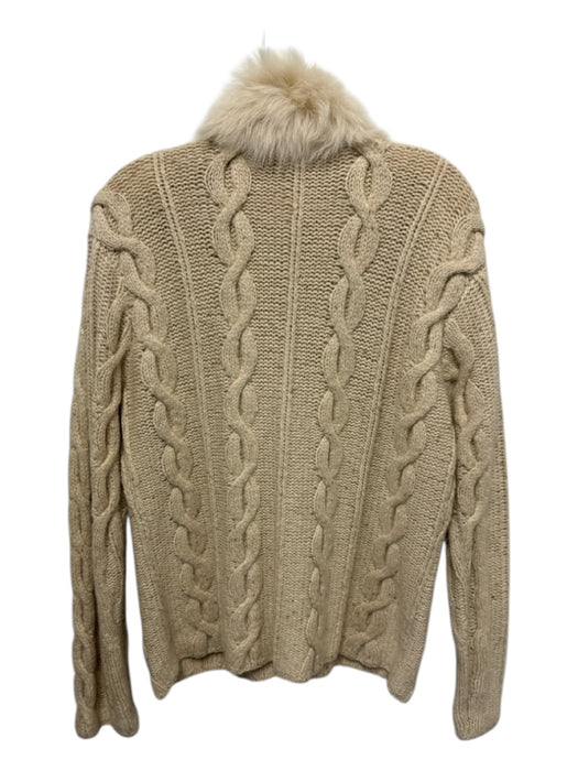 Worth Size L Oatmeal Beige Cashmere Cable Knit Button Down Fur Collar Cardigan Oatmeal Beige / L