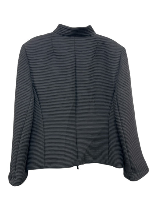 Akris Size 14 Black Polymide Ribbed Horizontal Leather Trim Zip Up Jacket Black / 14