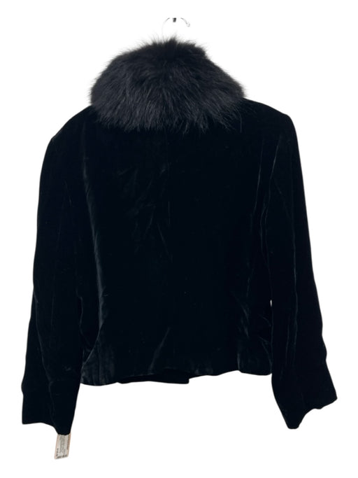 Ralph Lauren Size 12 Black Rayon Blend Velvet Fur Collar Rhinestone Clasp Jacket Black / 12